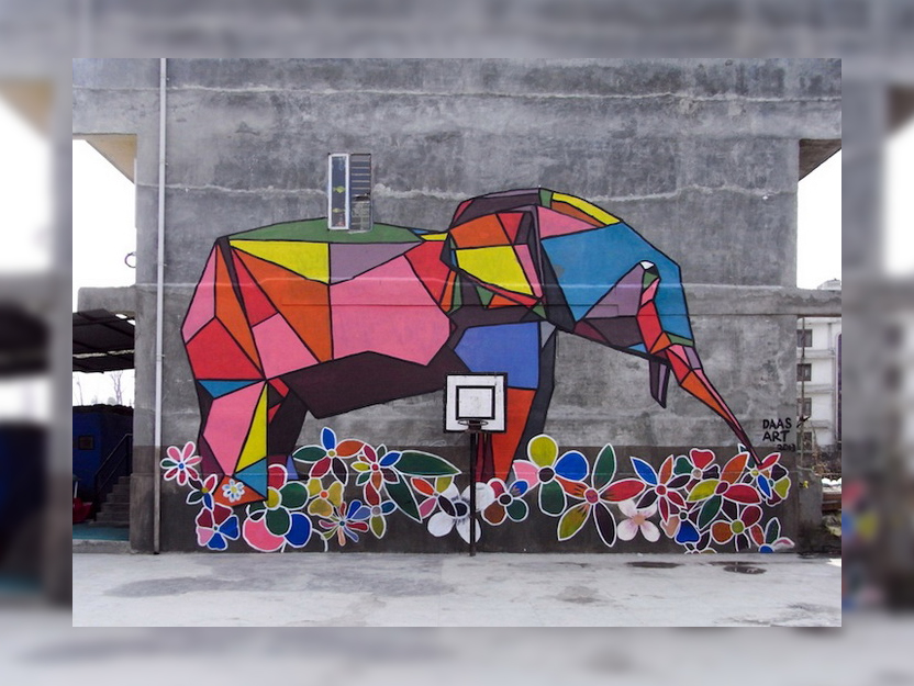 Стрит-арт в стиле оригами: рисунки от художника Daas на улицах Катманду